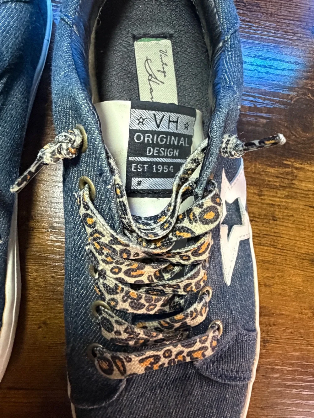 Vintage Denim Star Sneakers with Leopard Laces